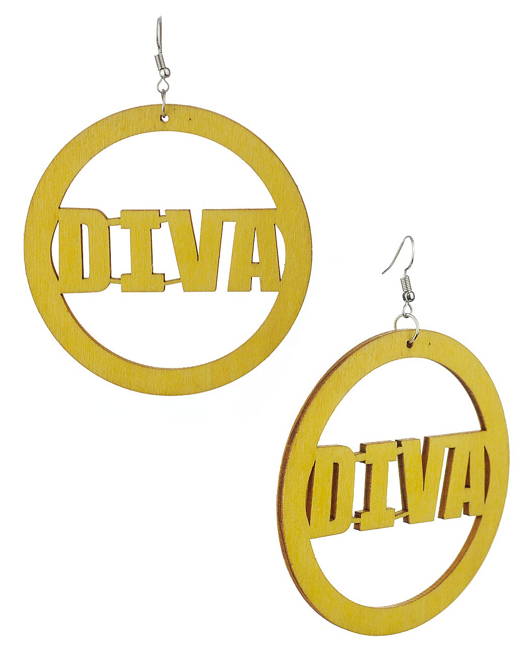 Women's Diva Encircled Wood Dangle Pierced Earrings