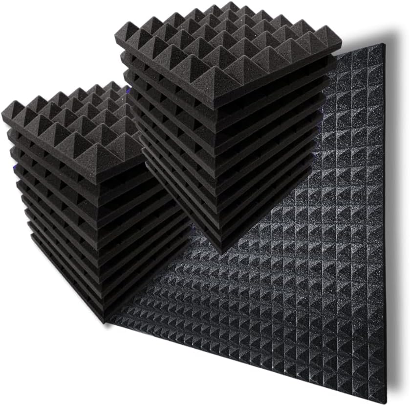 54Pc Pyramid Acoustic Foam Panels | Pro Soundproofing for YouTubers, Podcasters & Studio Recording | 1x1Ft | 2” Thick | Charcoal Black