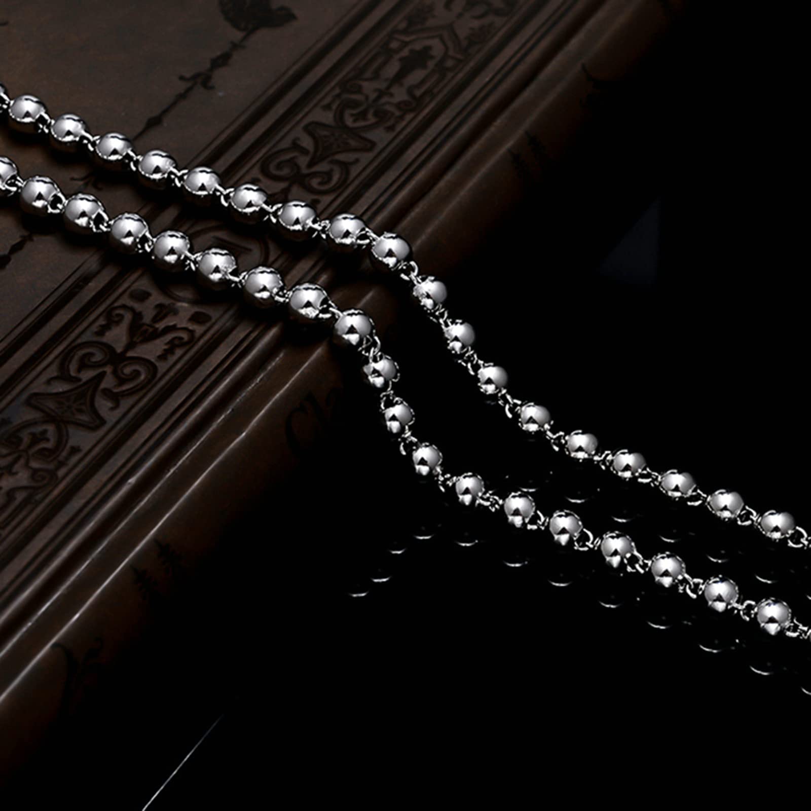 Collar de plata de ley S925 con cadena de eslabones de bola para mujer, Plata esterlina, Sin circonita