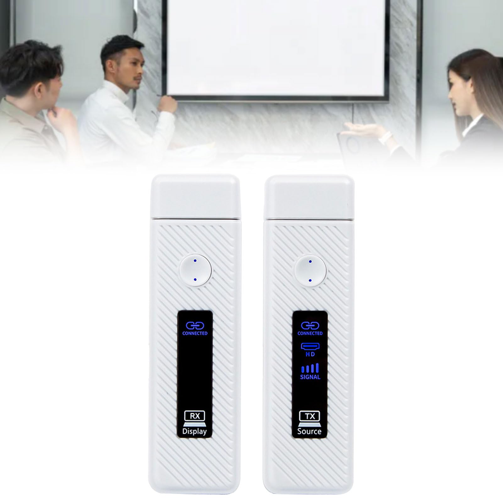 Bezprzewodowy Nadajnik i Odbiornik HDMI, Dekodowanie 4K, Wyjście Wideo HD 1080P 60 Hz, 197 Stóp 60 M, Wyświetlacz LED, Plug and Play (WHITE)