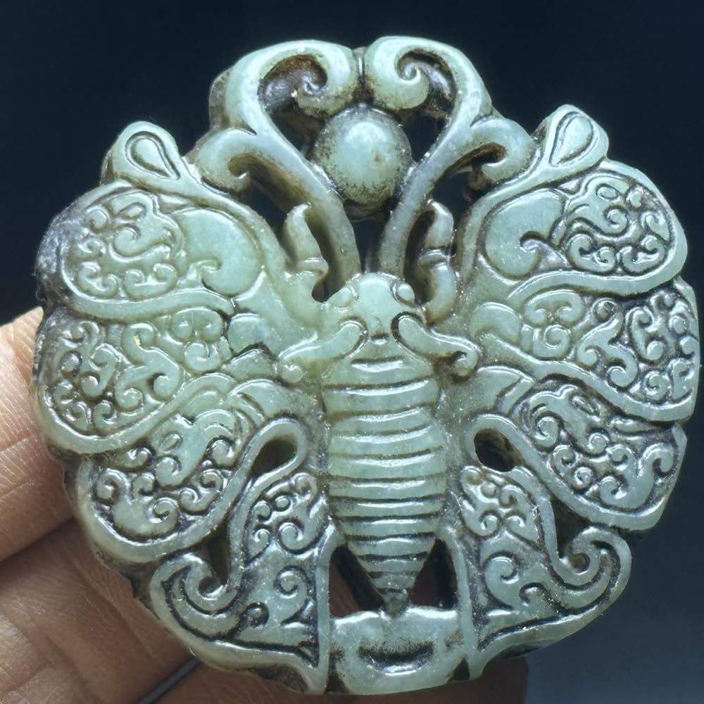 Collection - Adornos colgantes de piedra de jade envejecida, objetos antiguos, mariposa, 8 unidades