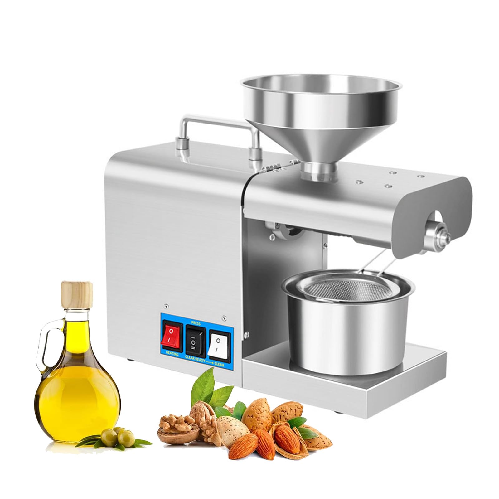 MYUYEE Automatic Small Oil Press, 820W High Power Pure Copper Motor, Stainless Steel Oil Press for Peanuts, Soybeans, Rapeseed