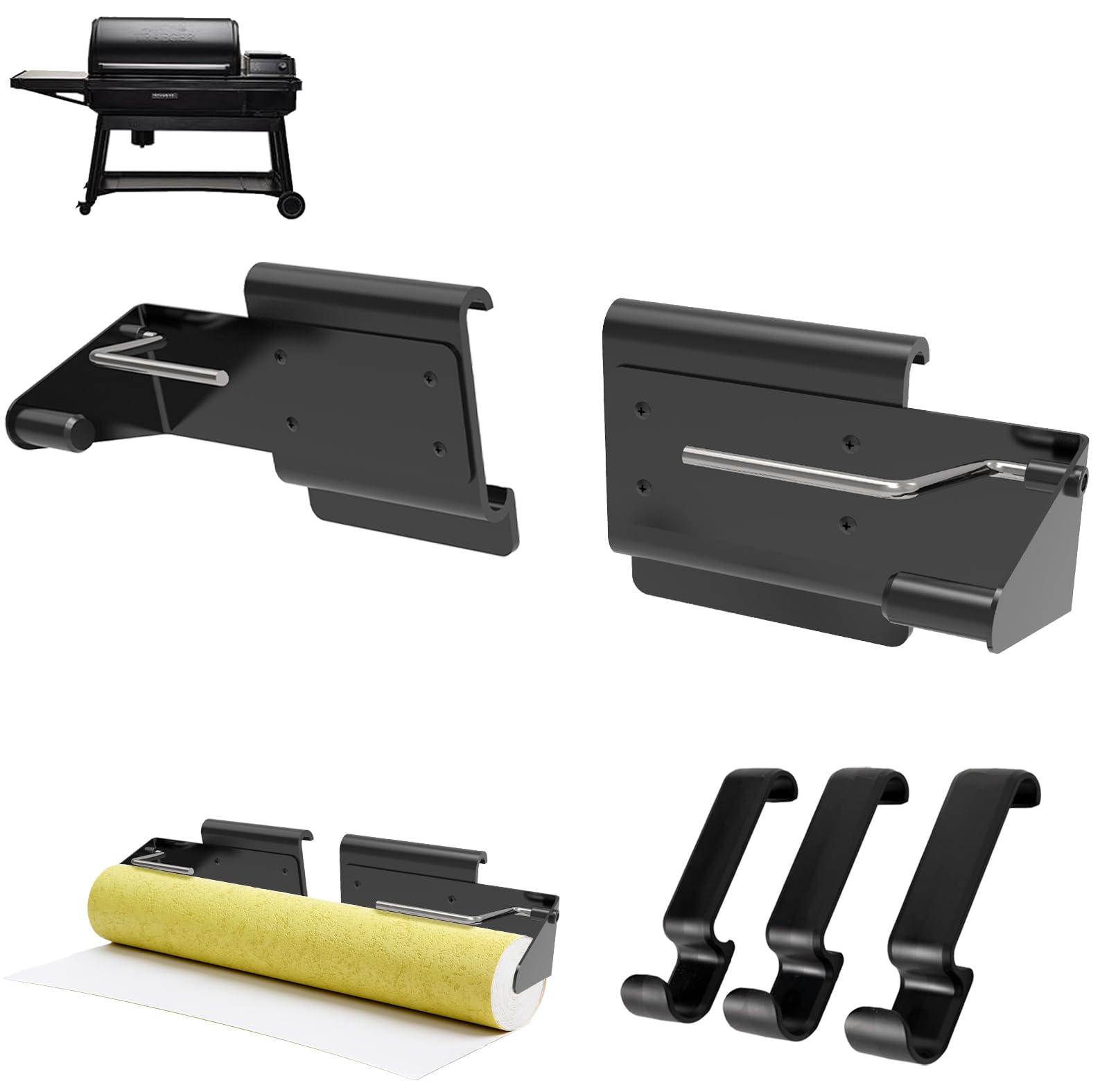 DcYourHome Paper Towel Holder Rack for Traeger P.A.L. Pop-And-Lock Grills Accessory, with 3PCS Hooks for Traeger Timberline XL,Ironwood,Flatrock, Grill Parts for BAC643 BAC644 BAC614 TFB61RLG TBB86RLG