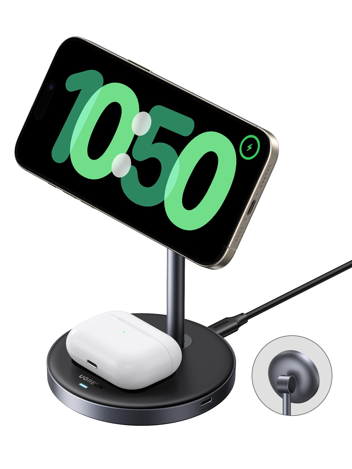 UGREEN MagFlow Qi2 zertifizierte 15W iPhone Ladestation, 2 in 1 magnetische Ladestation kompatibel mit MagSafe, faltbares Wireless Charger für iPhone 17/16/15/14/13/12, AirPods 2/3, mit 1M Kabel UGREEN MagFlow Qi2 zertifizierte 15W iPhone Ladestation, 2 in 1 magnetische Ladestation kompatibel mit MagSafe, faltbares Wireless Charger für iPhone 17/16/15/14/13/12, AirPods 2/3, mit 1M Kabel