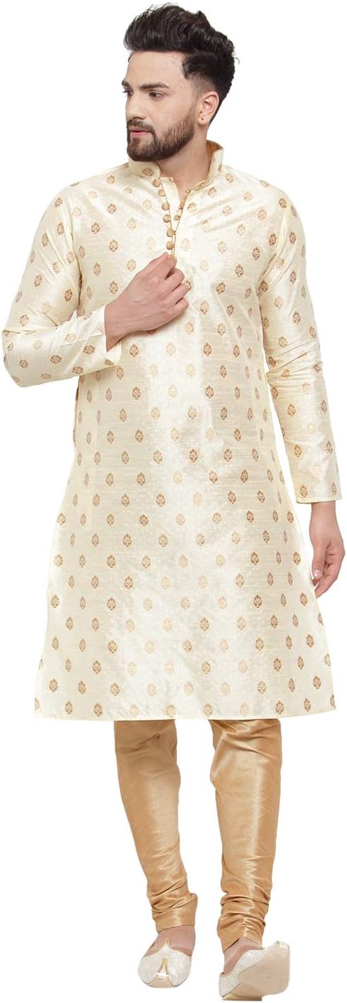 Larwa Ethnic Jacquard Loop Button Ganesh print Kurta Pyjama set for Mens