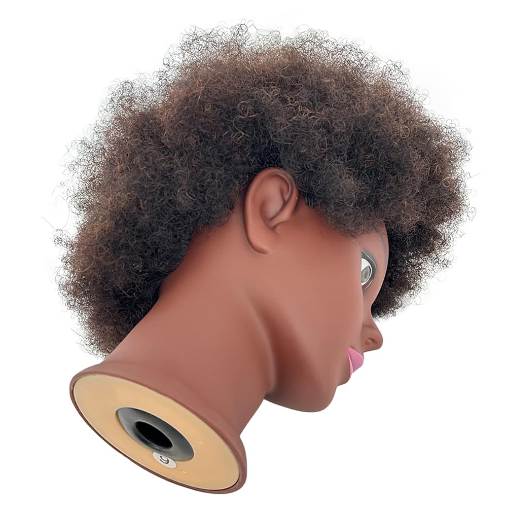 100% Human Hair Mannequin Head for Braiding Practice - Kinky Curly Afro Textured Manikin for Cosmetology, Bleaching & Dyeing