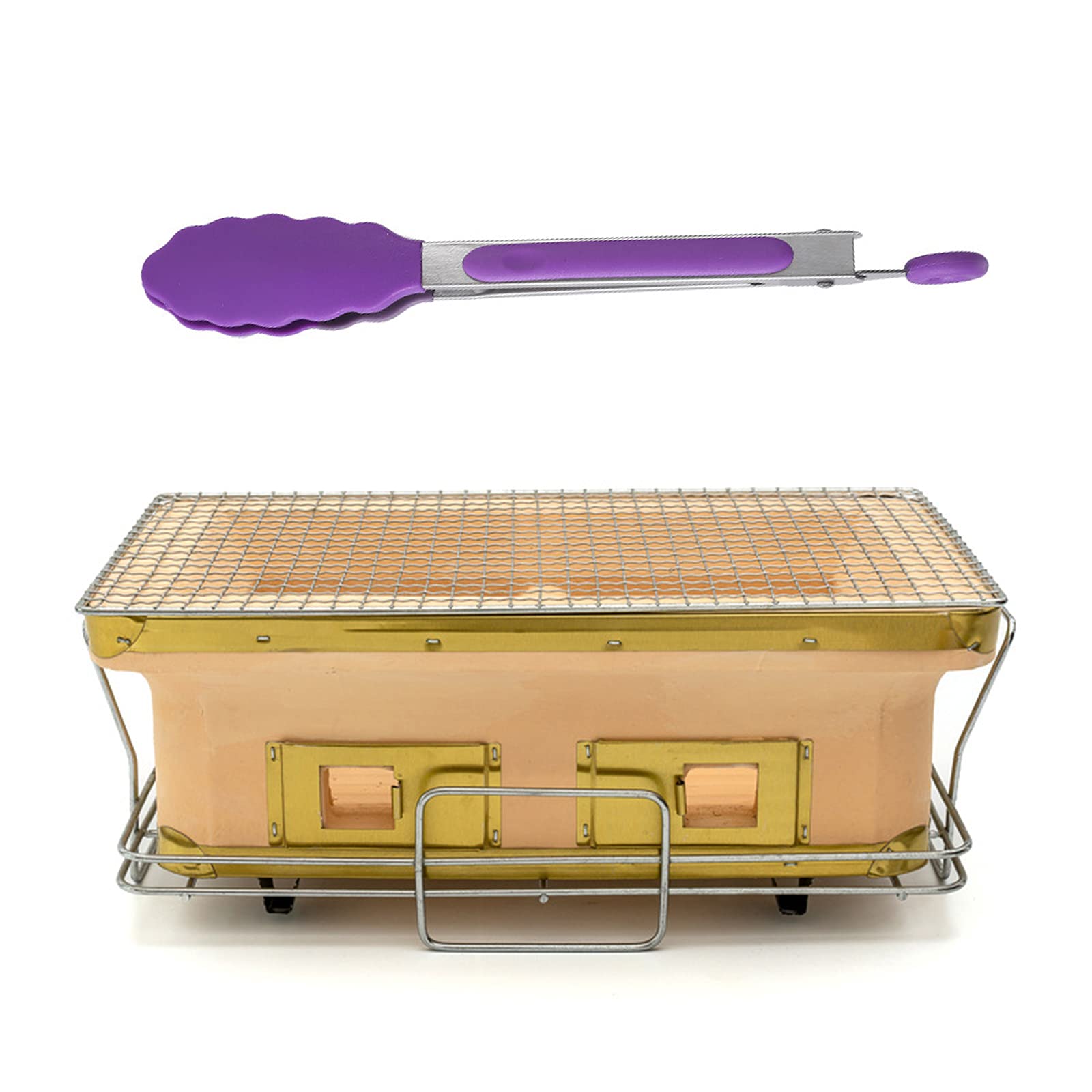 Barbecue a carbonella, rettangolare, in ceramica, per cucina Yakatori, include pinza per alimenti per campeggio o uso domestico