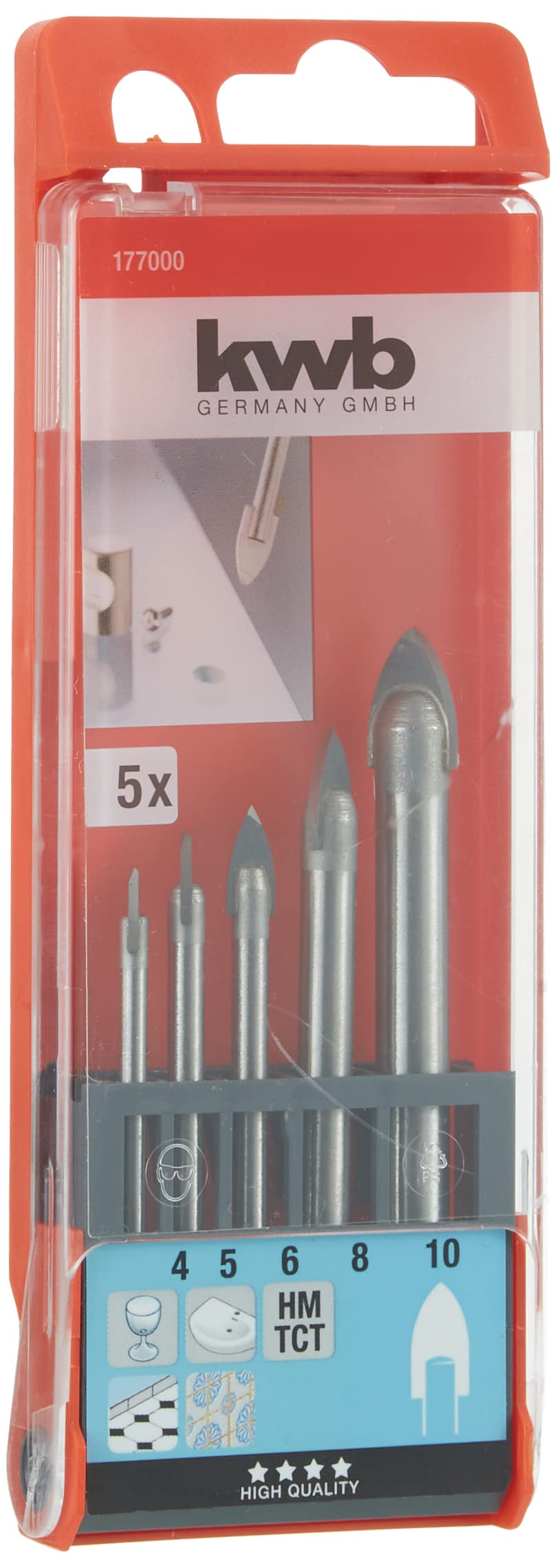 Set 5 Punte Per Vetro In Carburo Di Tungsteno - Diametri 4,5,6,8,10 Mm, Per Forare Vetro E Ceramica - Foto 2