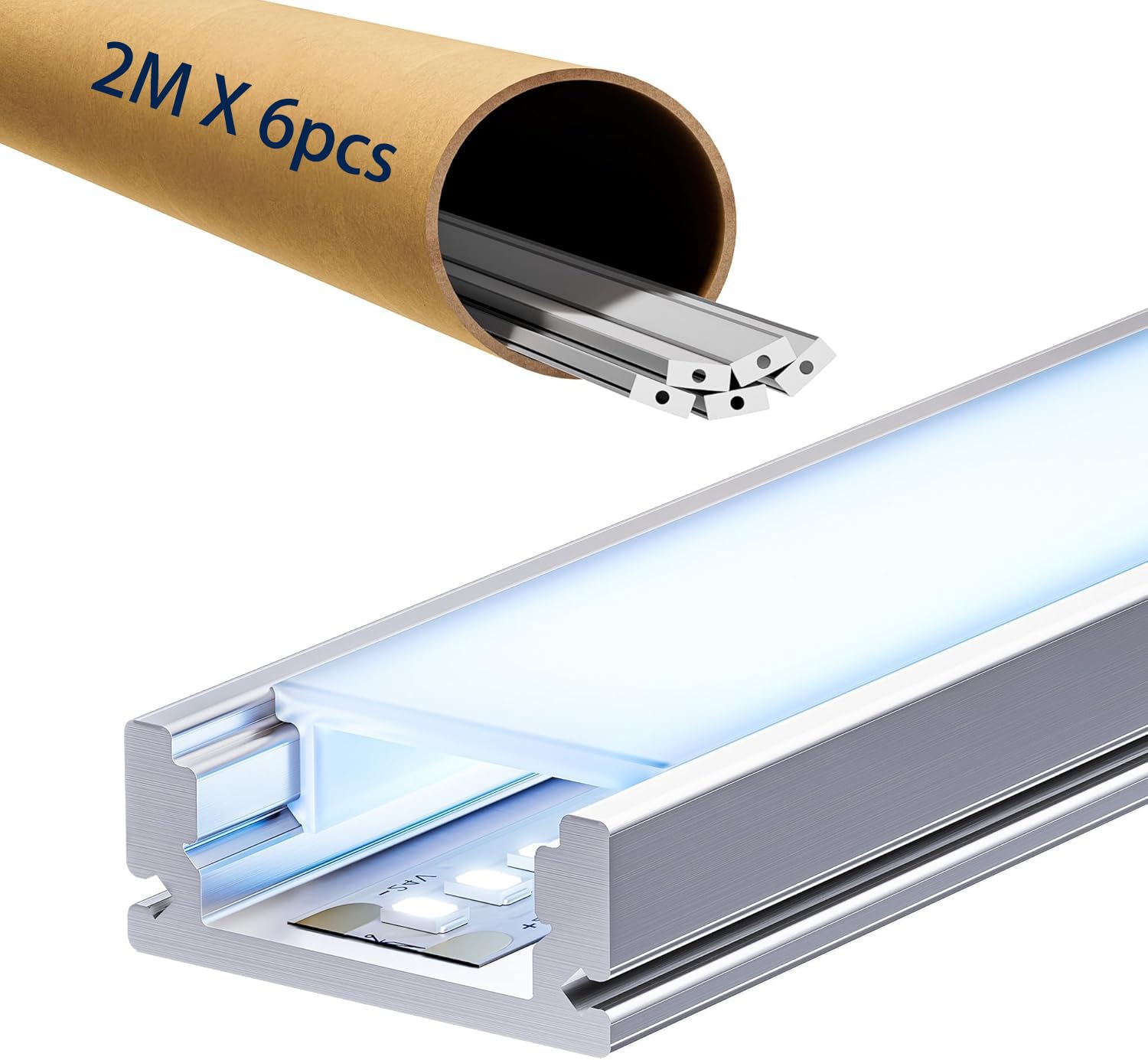 6 x LED Profile for Strips 2 m (12 m), LED Aluminium Rail for Drywall, Suitable for Strips up to 12 mm Width, Dimensions: 17.4 x 7 mm, Installation for Tiles, Plasterboard, Wood Panels