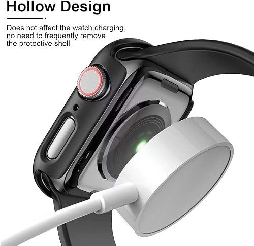 Vista 52 de HANKN Paquete de 2 fundas de vidrio templado de 1.77 pulgadas compatibles con Apple Watch Series 8 7 fundas protectoras de pantalla de vidrio plata