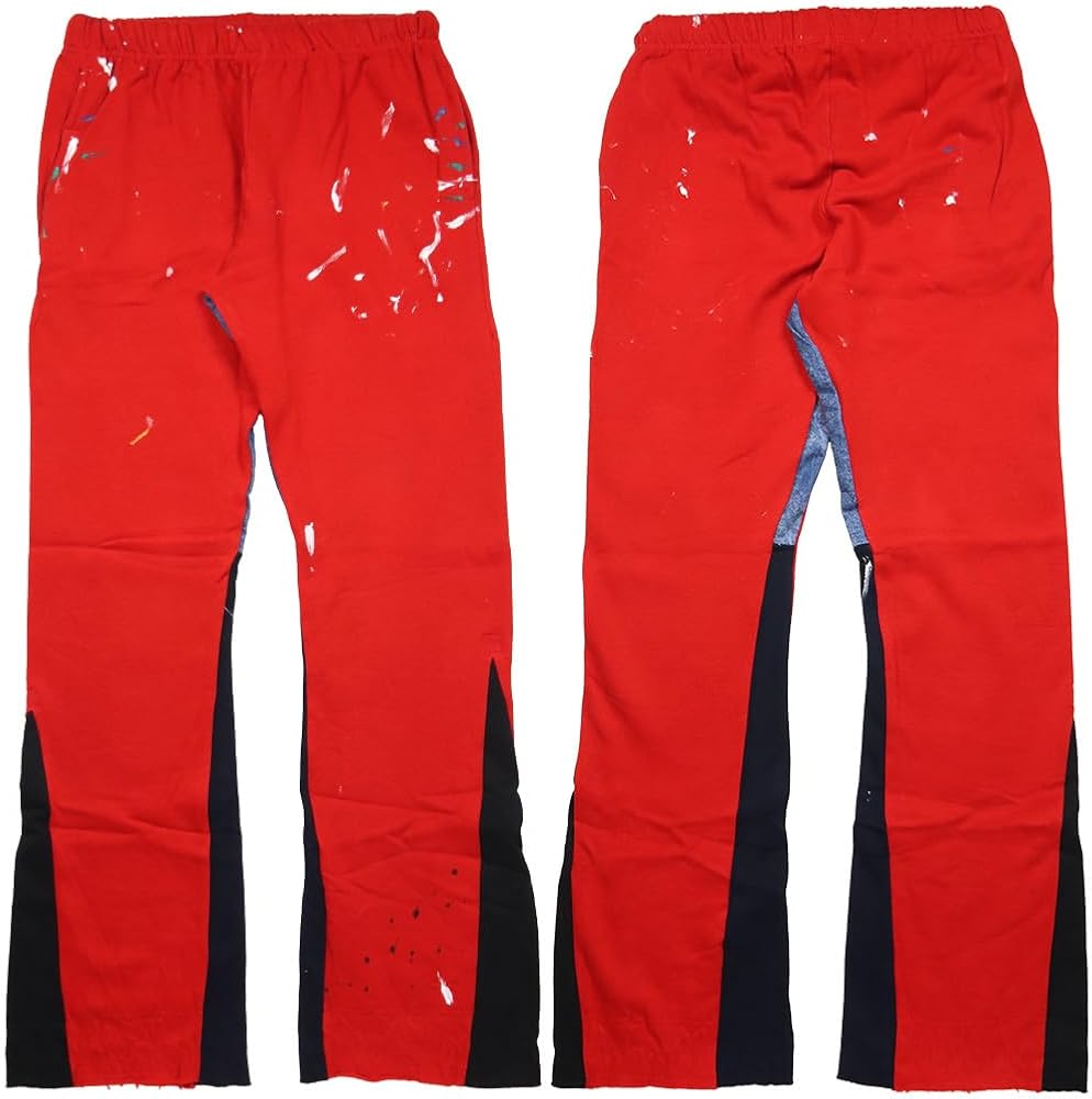 Amazon | [ミニマル] フレアパンツ スウェットパンツ メンズ L レッド