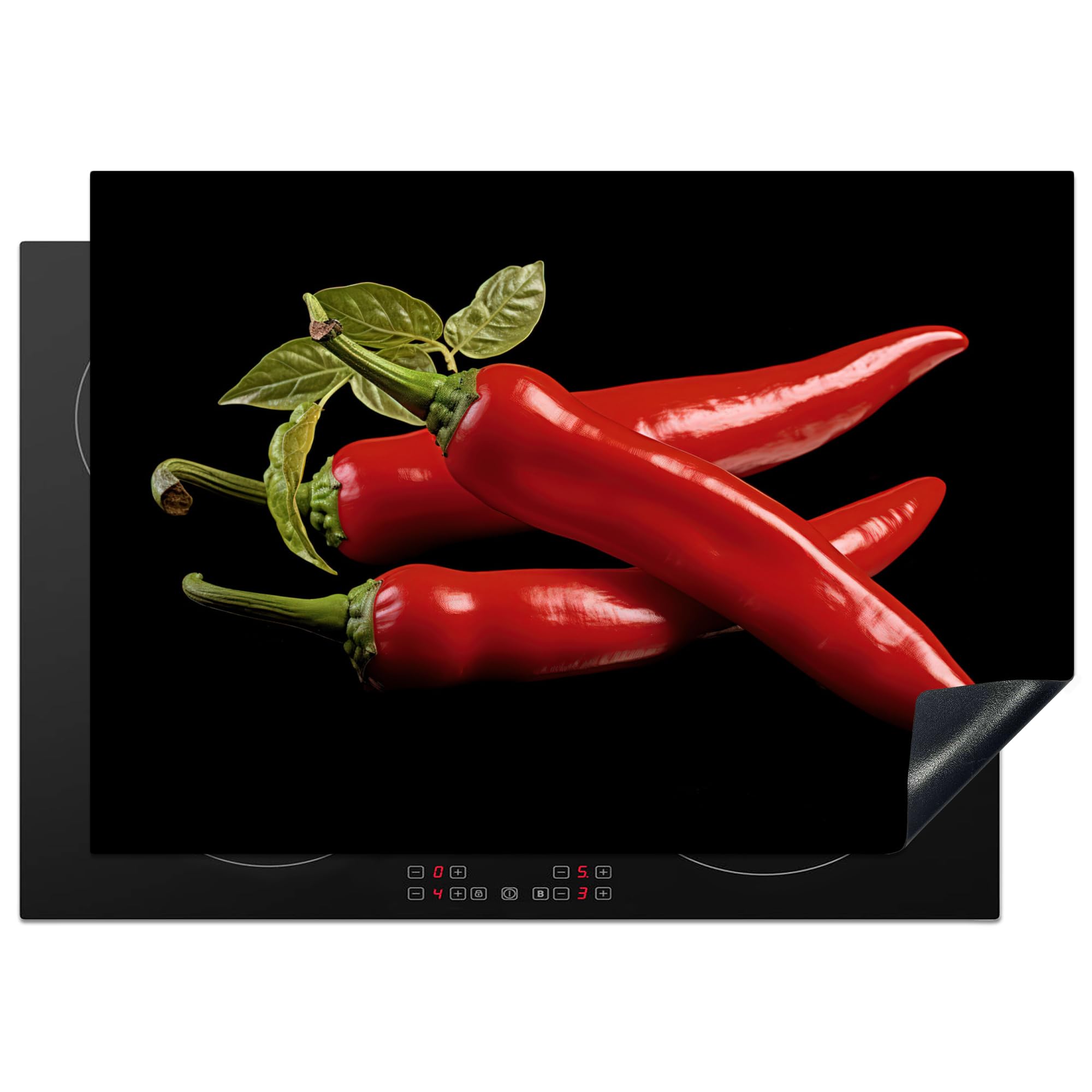 KitchenYeah© Induction Hob Protector Mat 20.5"x29.5" / 75x52 cm Cooker Top Protectors Cover Ceramic Covers Electric Hobs Vinyl Red Pepper - Red - Herbs - Spices - Black