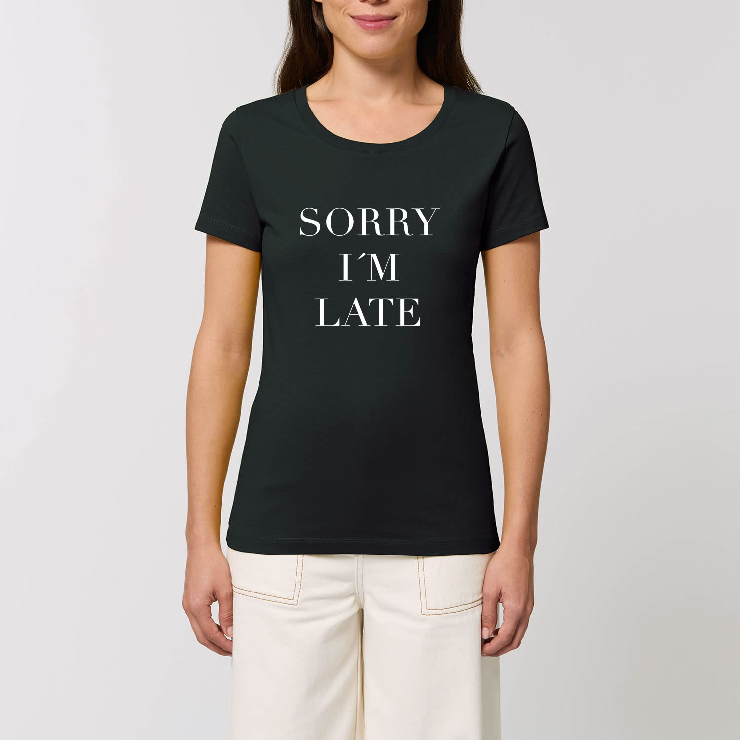 Damski T-Shirt Expresser - Sorry I'm Late - Sportowy styl uliczny Basic T-Shirt z bawełny organicznej na wiosnę i lato