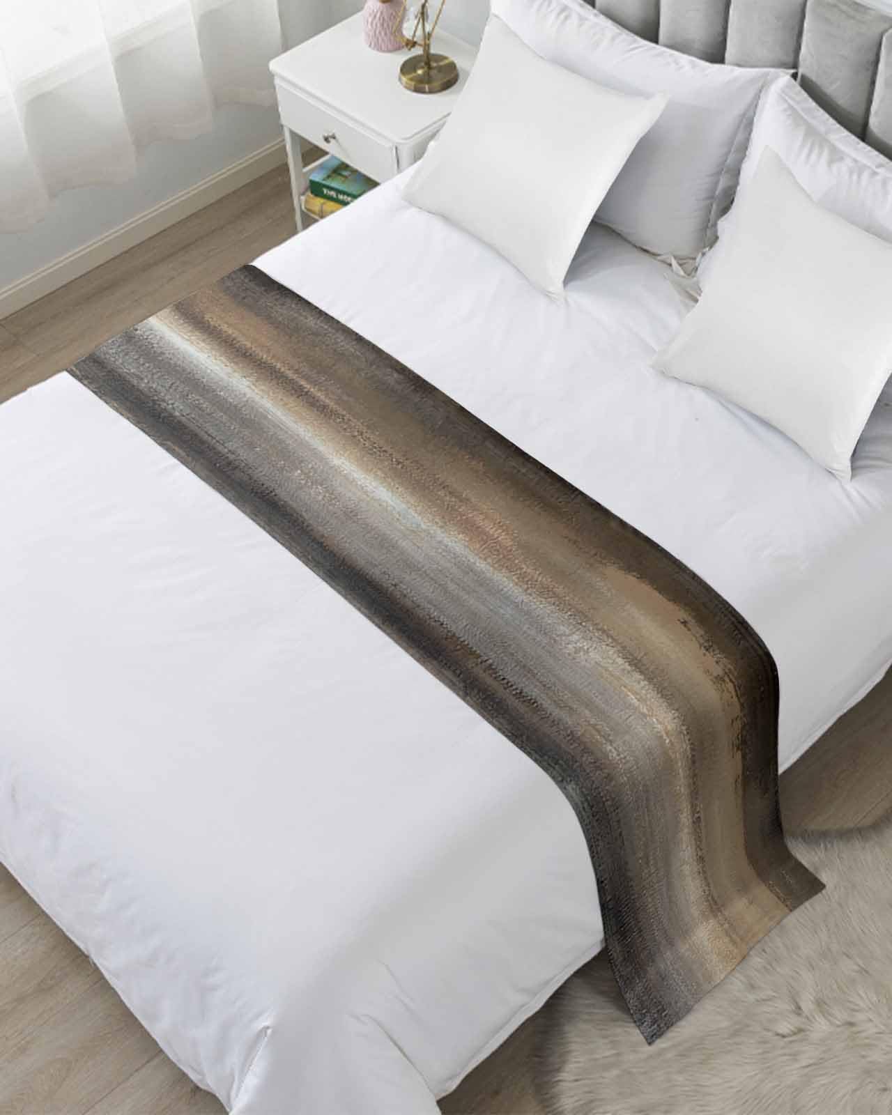 Brown Abstract Bed Runner Scarf King Size, Modern Rustic Graffiti Painting Art Luxury Bed Throw Runners & Scarves for Twin Full Queen King Foot of Bed