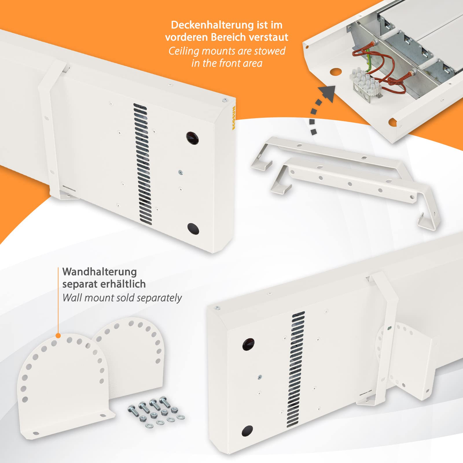 Ecosun S infrarood warmtestraler, 900 W, IPX4, donkerstraler, infraroodverwarming voor werkplaats, garage, hobbyruimte