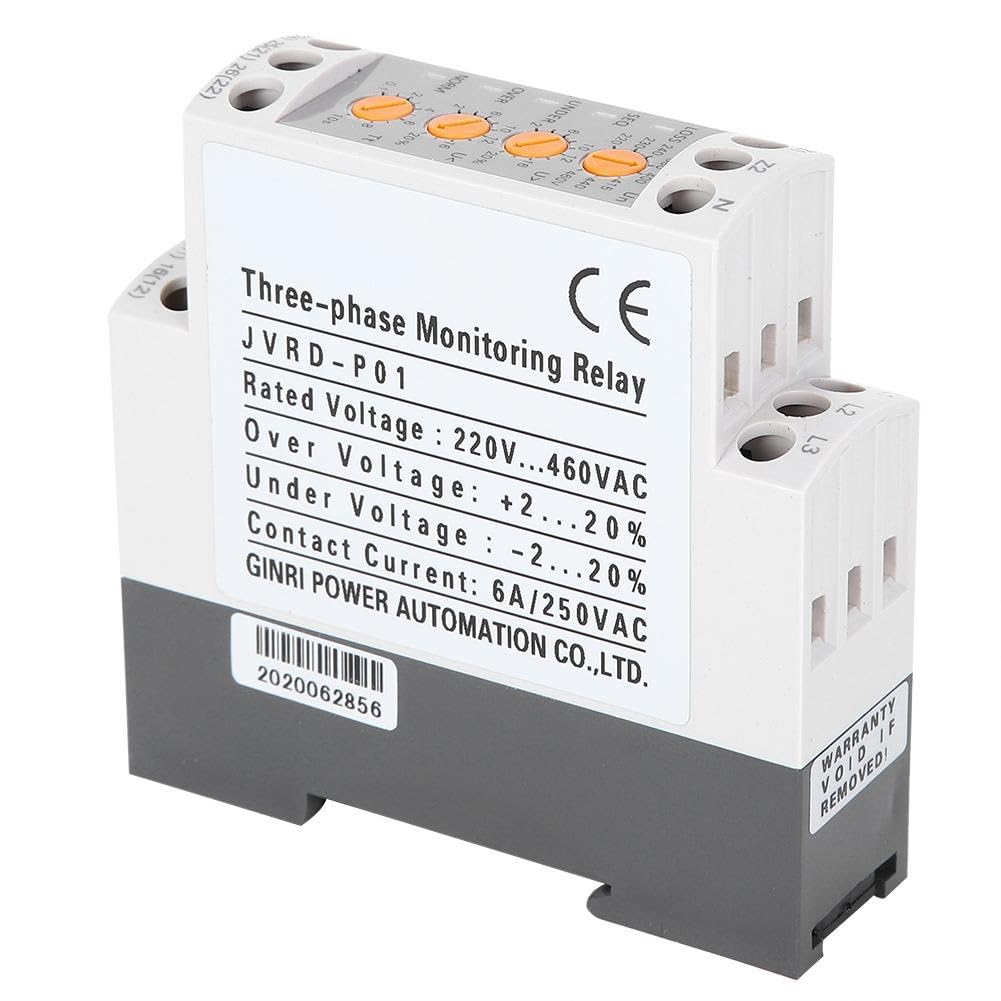 Jadeshay Protector de voltaje Relé de voltaje trifásico Protector de monitoreo de sobretensión y subtensión multifunción Entrada de voltaje de 176V-552V