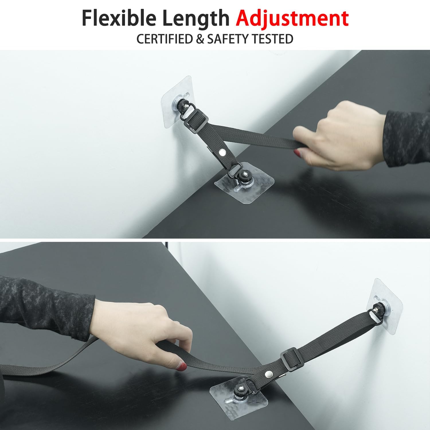 TV Tilt Protection Cabinet Straps, TV Tilt Protection for Children Safety Straps 2 Pack Adjustable, Borehole Depth Adhesive Furniture Anchor for Baby Lock, Flat Screens on Wall, Cabinet, Stand or Desk