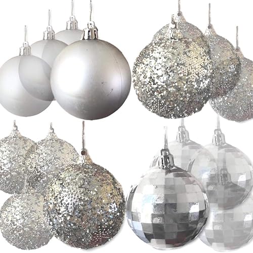 Adornos de bola de Navidad plateados, 32 piezas, decoración navideña inastillable, juego de bolas colgantes, cada uno mide 2 3/8 pulgadas de