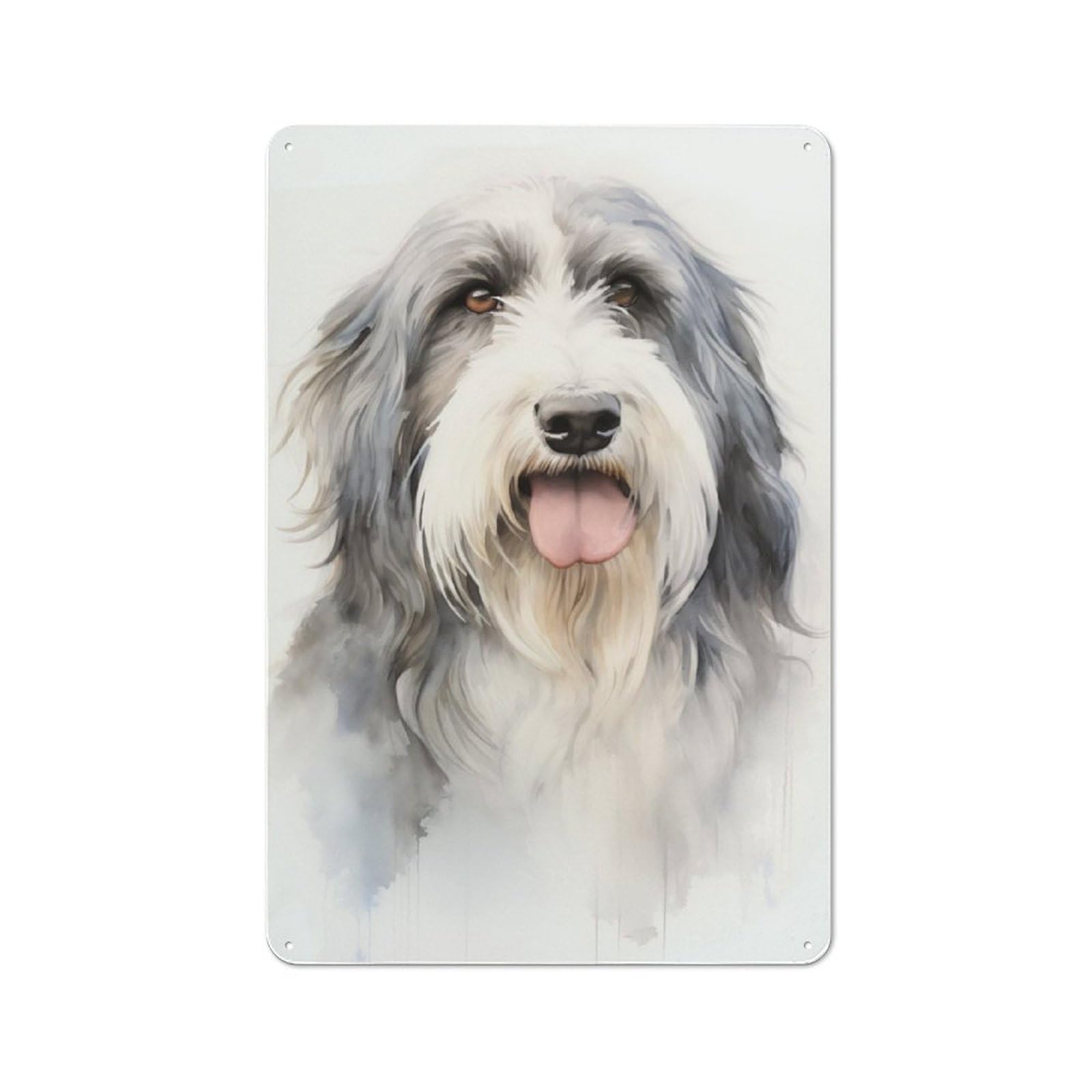 Junmoney Bearded Collie Portrait Printed Metal Sign 30X20cm For Living Room Or Hallway, A Decorative Christmas Gift For Living Room Decor Lovers