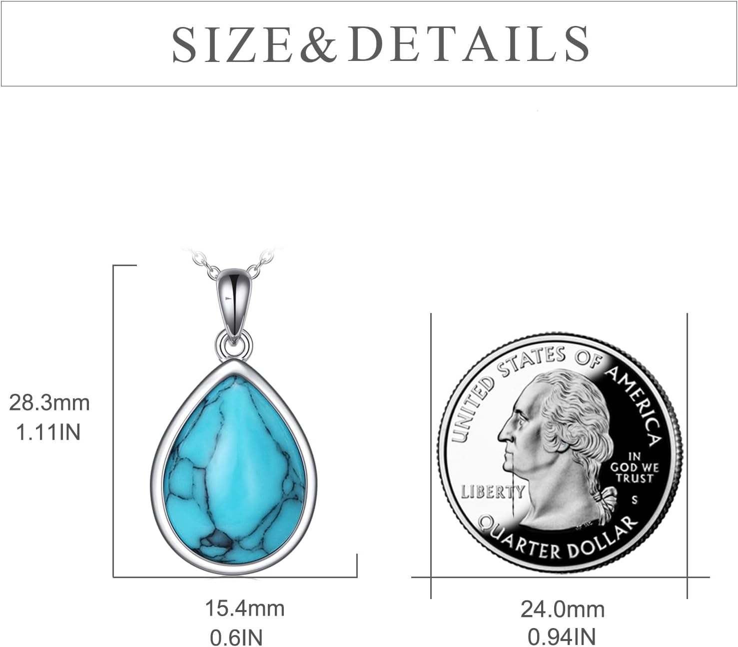 CRMAD Larimar/Opal/Lapis Lazuli/Tourmaline/Malachite/Labradorite/Turquoise/Onyx/Rose Quartz/Amber/Peridot Necklace for Women 925 Sterling Silver Teardrop Pendant Jewelry Gifts - Image 6