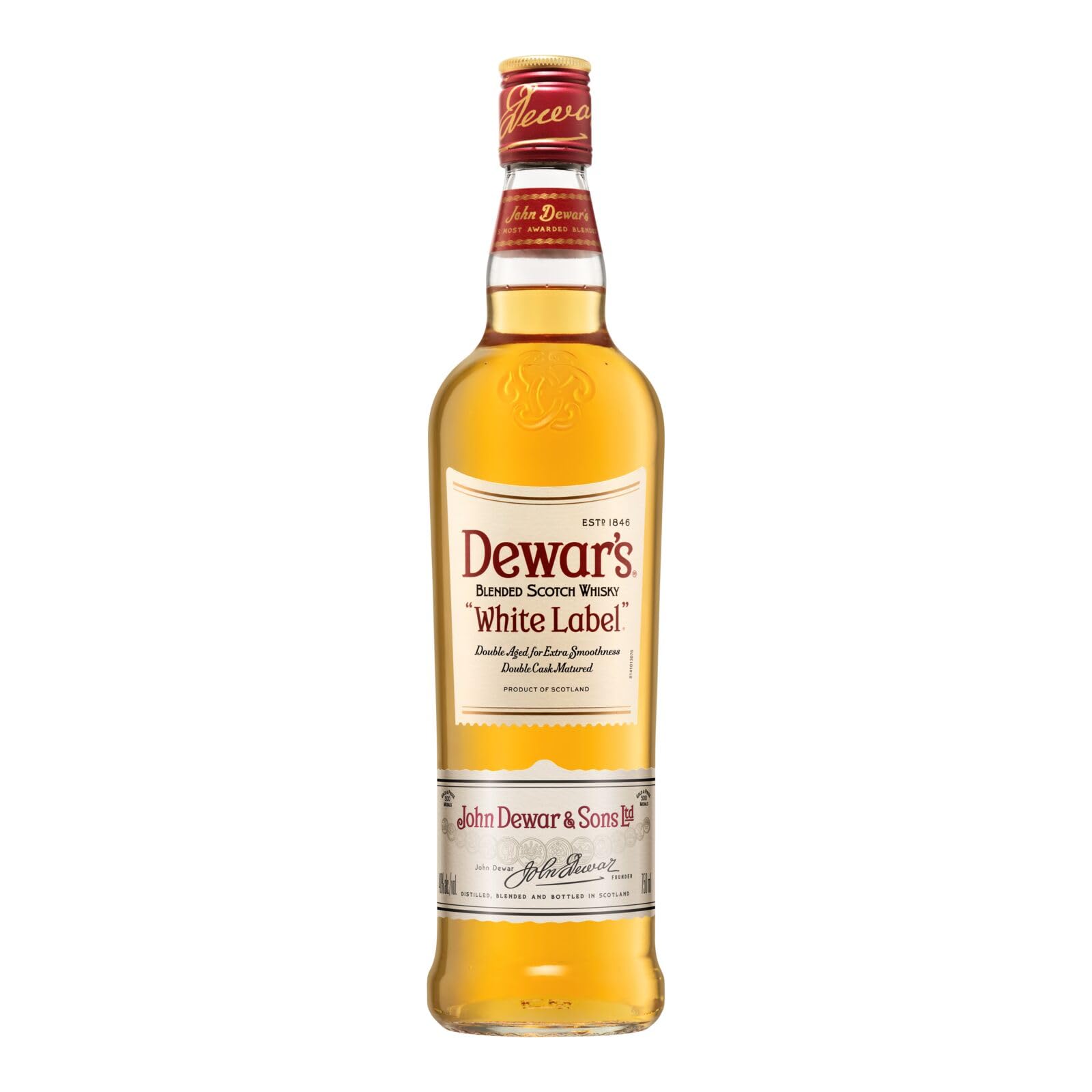 Dewar's White Label Blended Scotch Whisky, 40% ABV, 100cl / 1L, Acabado en Barricas de Roble Seleccionadas