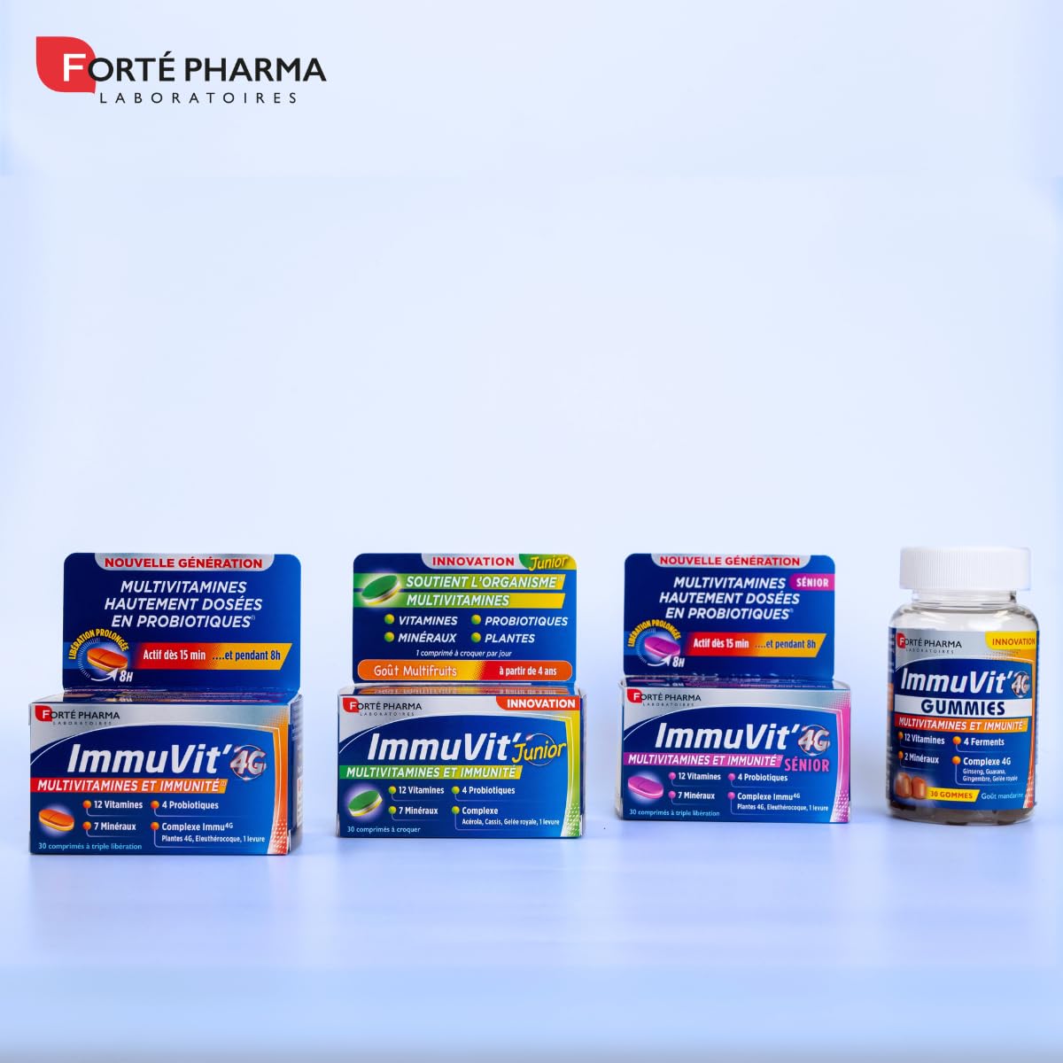 Forté Pharma - Immuvit'4G Sénior - Complément alimentaire Vitalité, Immunité, Fatigue oculaire - 12 vitamines, 7 minéraux, 4 Ferments - Magnésium, Myrtille, Luthéine - 60 comprimés Tri-couches, 1/jour