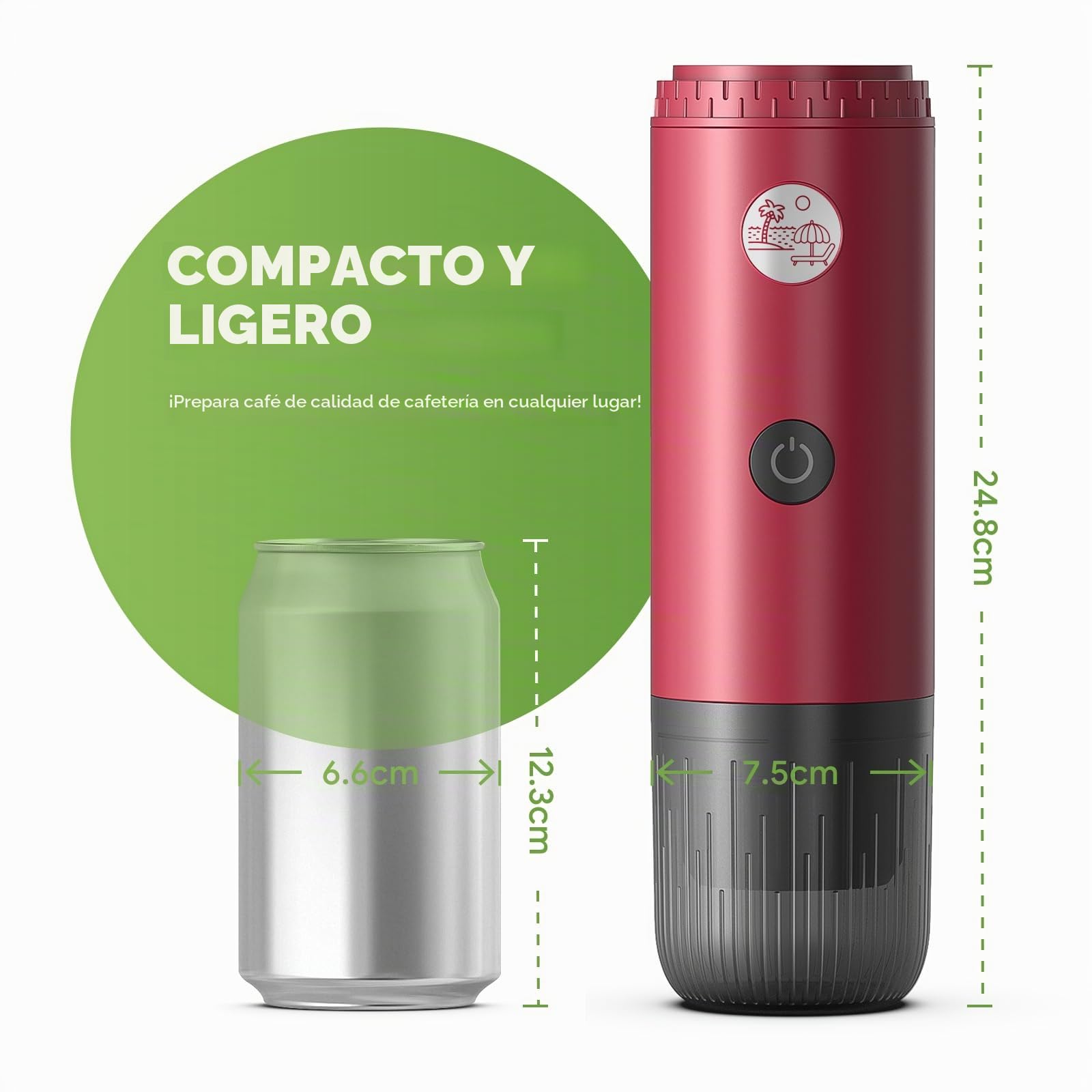 Cafetera portátil 3 en 1, máquina de espresso de 19 bares con calentamiento automático, compatible con cápsulas NS y DG, así como café molido para camping, senderismo, viajes y hogar (Rojo)