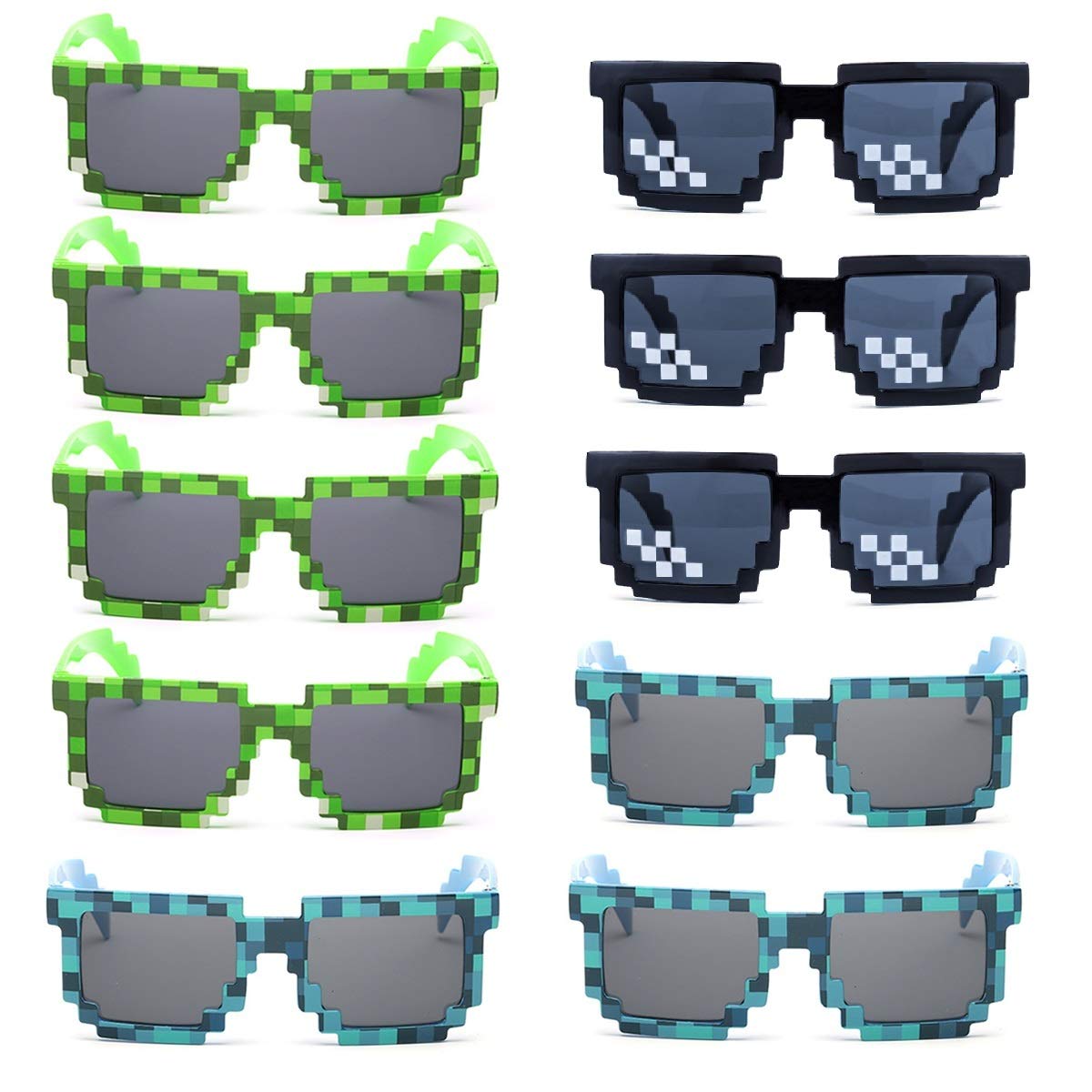 kilofly 10pc 8-Bit Pixel UV Protect Gamer Sunglasses Adult Kids Party Favors
