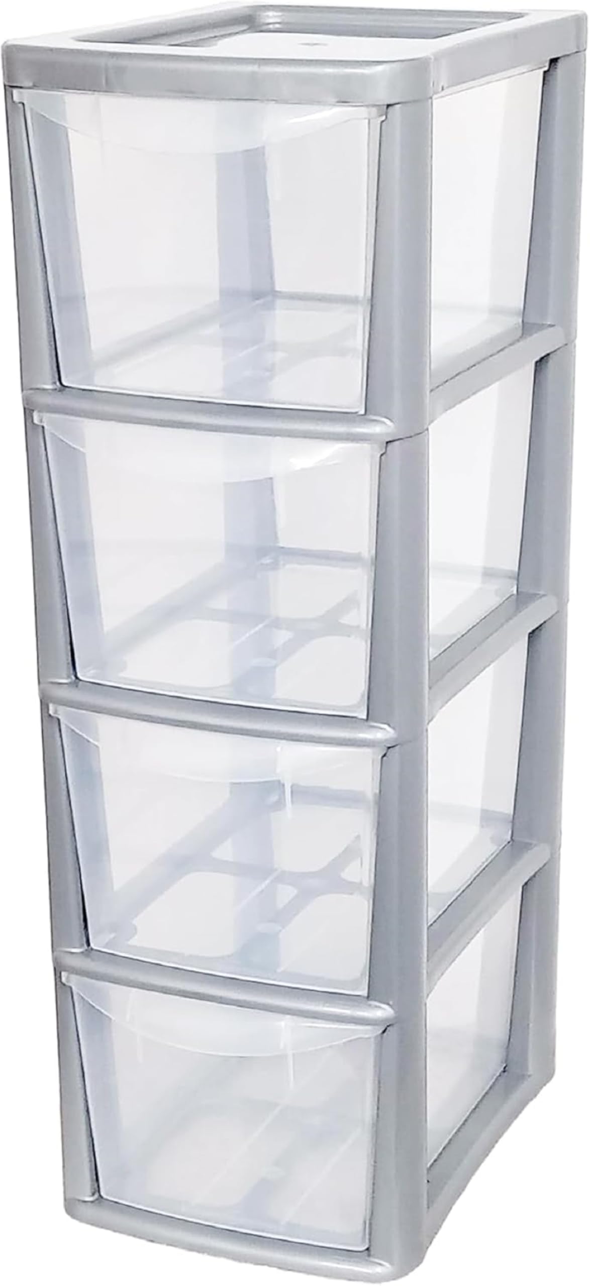 ELMORA'Z Drawer Plastic Storage Organizer Medium Tower Unit Chest Of Storage For Bedroom Kitchen Office Cosmetics Stationary Use Storage Drawer Table Tower Unit (4 Tier Silver Clear)