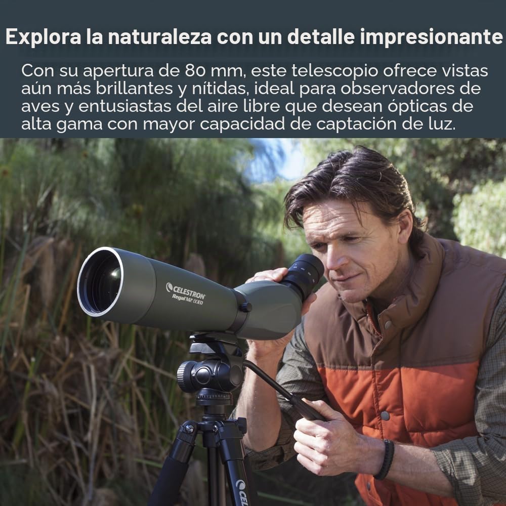 Celestron 52305 Regal M2: telescopio terrestre con zoom angular ED de 20-60x80 mm, con óptica multicapa, prismas de cristal BaK-4, cuerpo ligero de aleación de magnesio y funda de transporte acolchada
