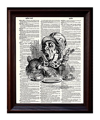 Fresh Prints of CT Dictionary Art Print - Mad Hatter - Printed on Recycled Vintage Dictionary Paper - 8"x11" - Mixed Media Poster on Vintage Dictionary Page