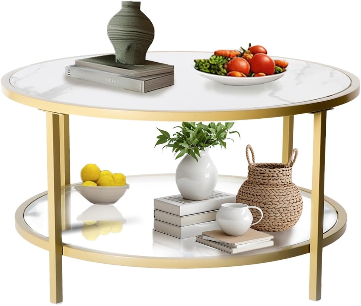 Amazon.com: FurnitureR Coffee Table, Small Round Coffee Table with Faux ...