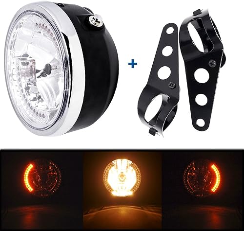 Miniatura 2 de Astra Depot Conjunto de faros delanteros retro de motocicleta de 6.5 pulgadas + soporte negro de 1.378in-1.693in, Cafe Racer Bobber Chopper Cruiser
