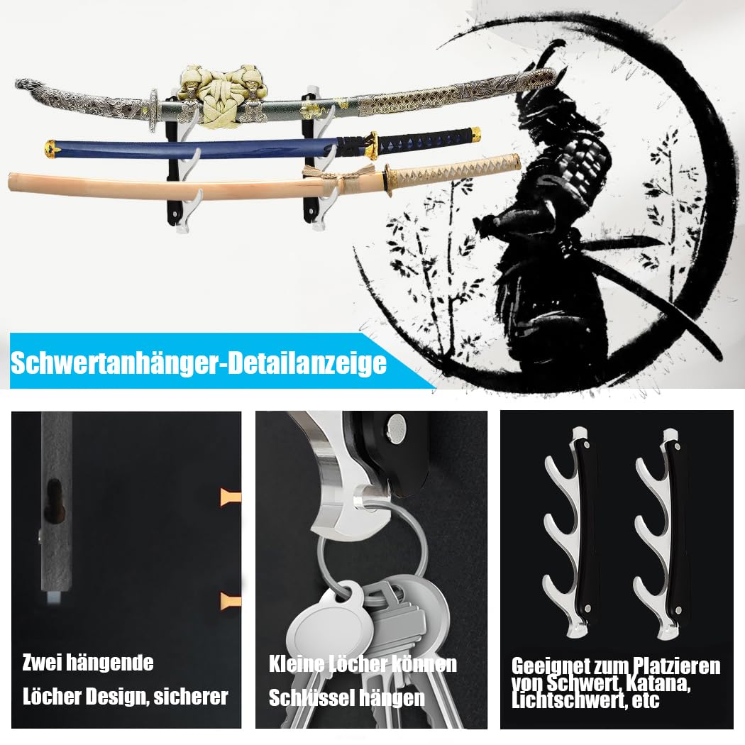 Schwerthalter Wandhalterung,Schwertständer Display Schwerthalter,3-Tier Samuraischwirt Wandhalterung,Lichtschwert Ständer,Schwertwandanzeige,Zauberstab und Cosplay Klingenstände(Schwarz)