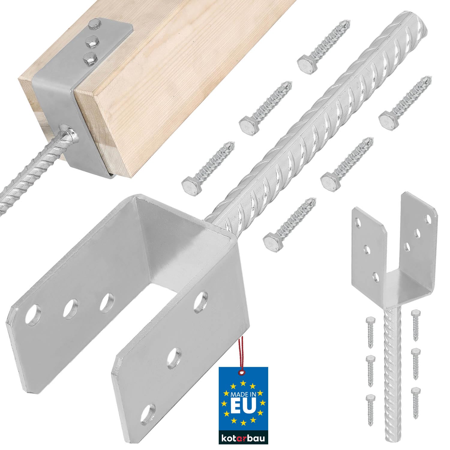 KOTARBAU® U Post Base - for Concrete - Galvanised Steel - 61 mm (2.40 Inches) - Silver - Fence Post Support - Pillar Support — image 1