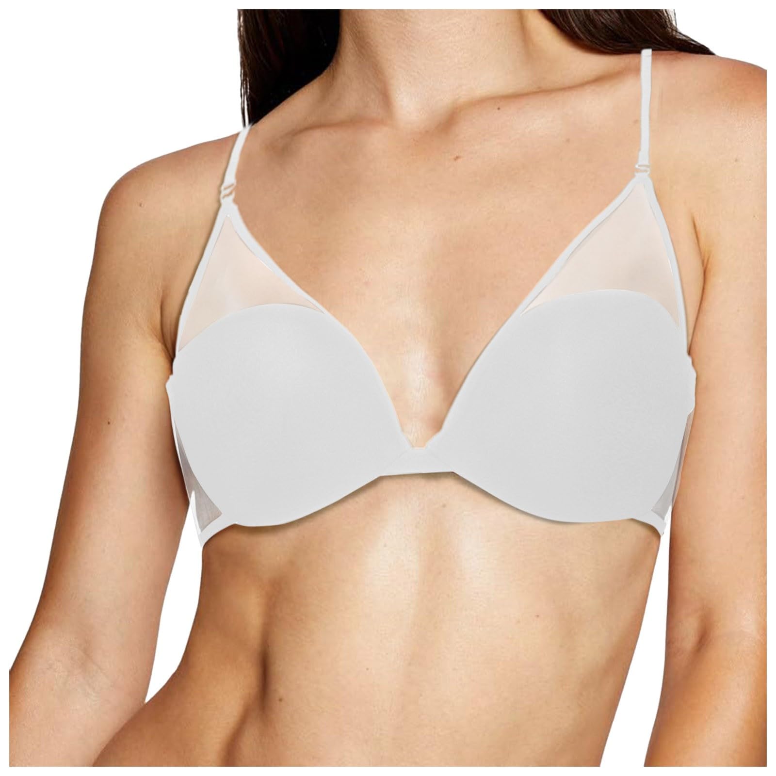 Reggiseno Donna Bianco，Brassiere Bambina，Forma Di U Rete Tulle Reggiseni Backless Spalline Sottili Seno Supporto Da Donna Traspirante Confortevole Sottili Per Estiva
