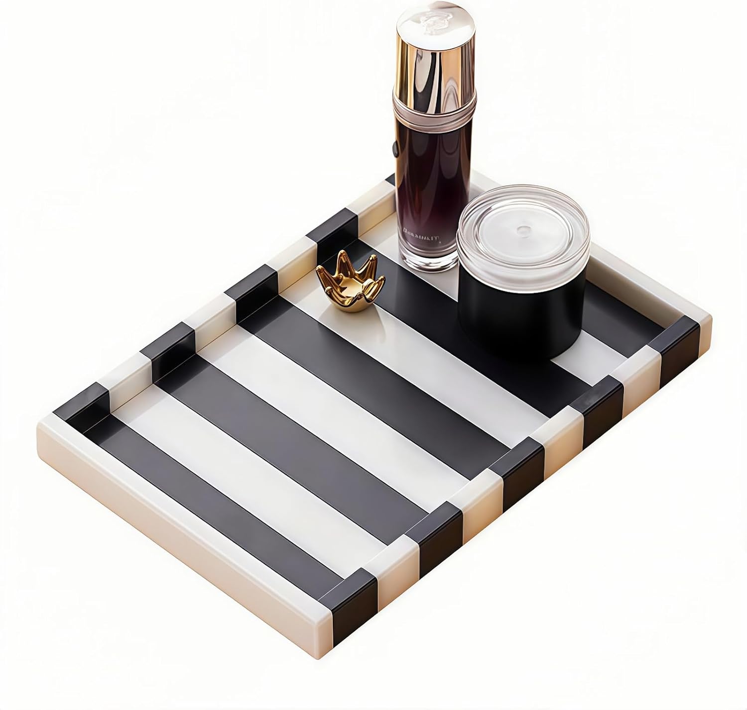 Luxury Natural Marble Tray, 12" Marble Vanity Tray for Countertop Bathroom Kitchen Dresser, Natural Stone Tray for Jewelry Perfume Home Decor (Black & White)