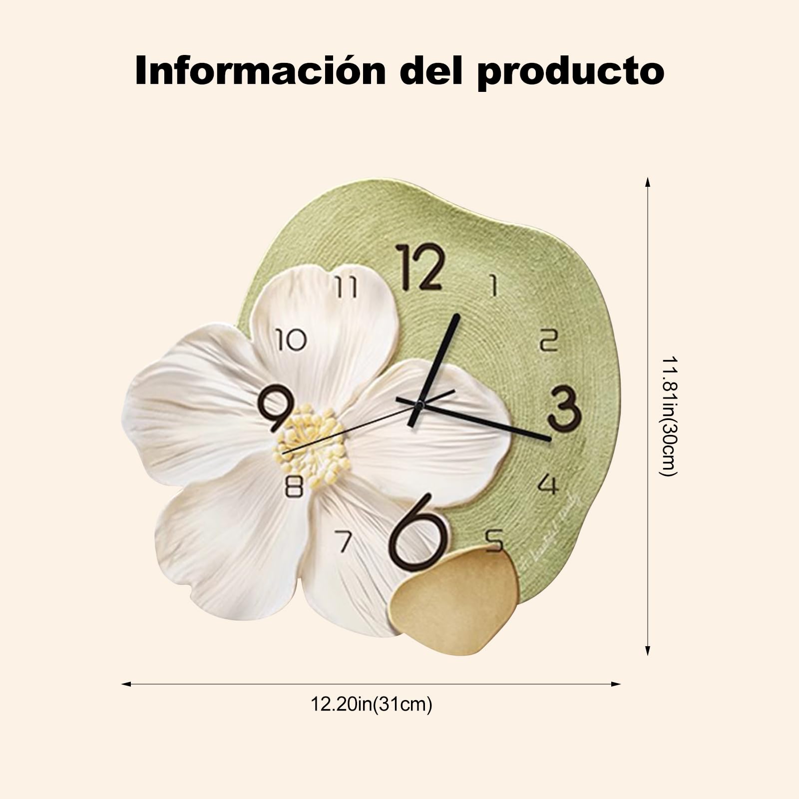 Ergocar Reloj De Pared, Art Deco Sin Ticking Sounds Modern Crystal Porcelana Dial Tridimensional Adecuado para Sala Estar,Dormitorio, Estudio, Decoración De La Oficina