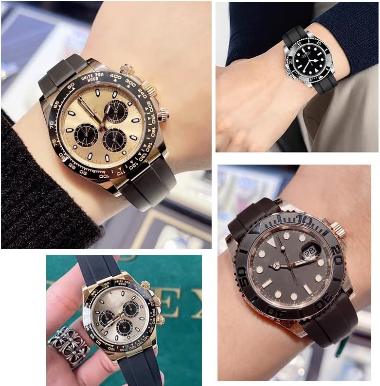 Miniatura 7 de Correa de reloj de goma para Rolex SUBMARINER GHOST DATEJUST OYSTERPERTUAL DAYTONA YACHTMASTER hebilla de despliegue de 0.787 in Rolex Correa de
