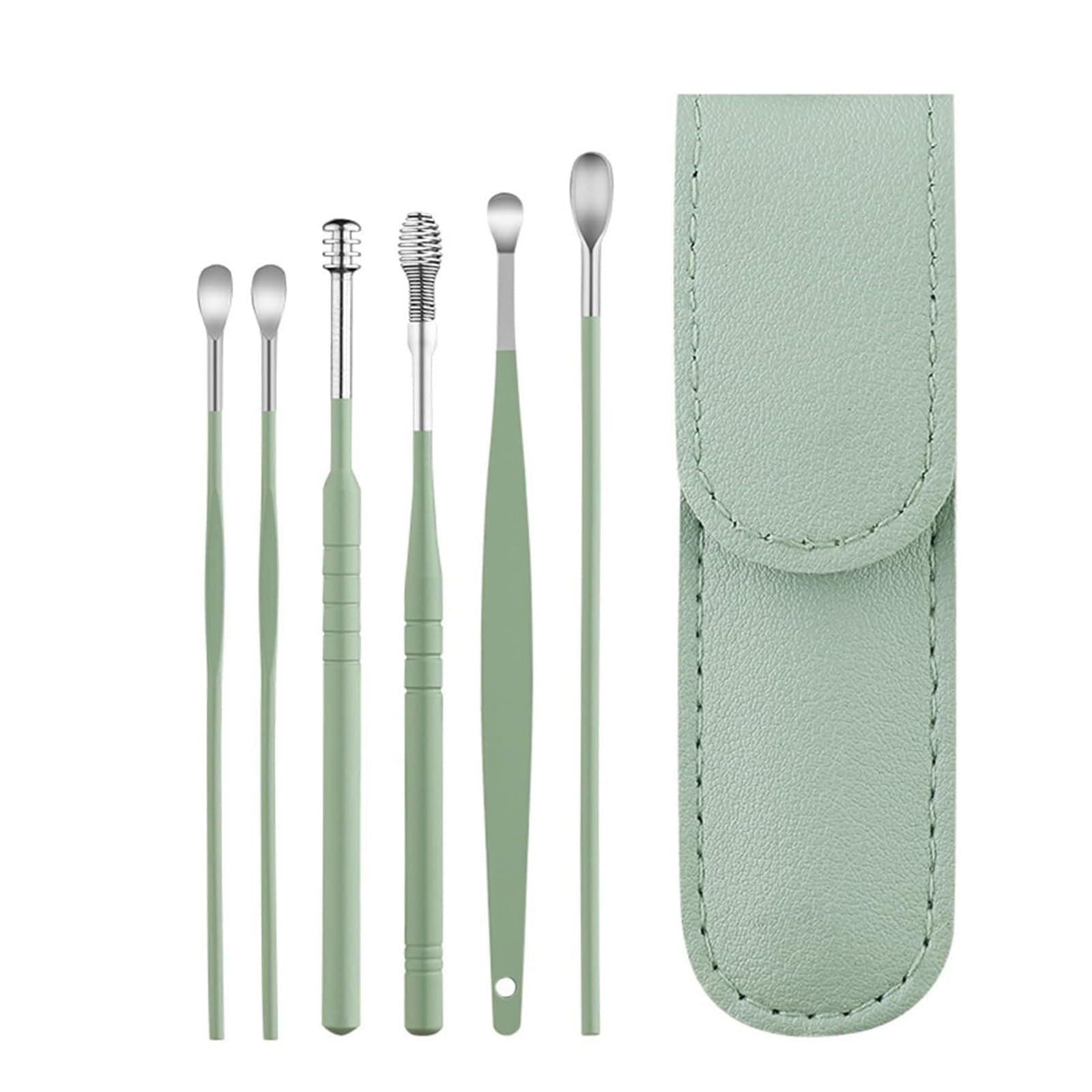 Pleteffect Ear Cleaner, The Most Professional Ear Cleaning Master in 2024—Earwax Cleaner Tool Set, Portable Ear Cleaning Kit, Ear Cleaner Earwax Removal Tools with PU Leather Case 6 pcs (Green)