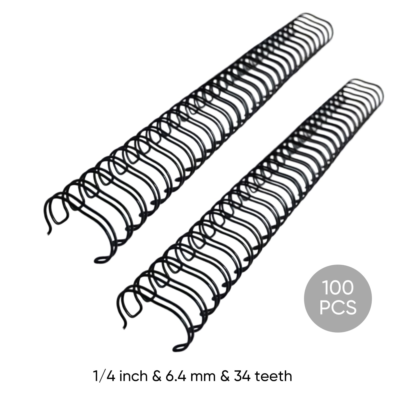 100 Stk. Schwarze Metall-Drahtbinderücken mit Doppelschlaufen, 3:1 Teilung, 1/4 Zoll 6,4 mm, 34 Loch, für Notizbücher, Berichte und Dokumentenbindung, bis 20 Blatt, für den Büroalltag
