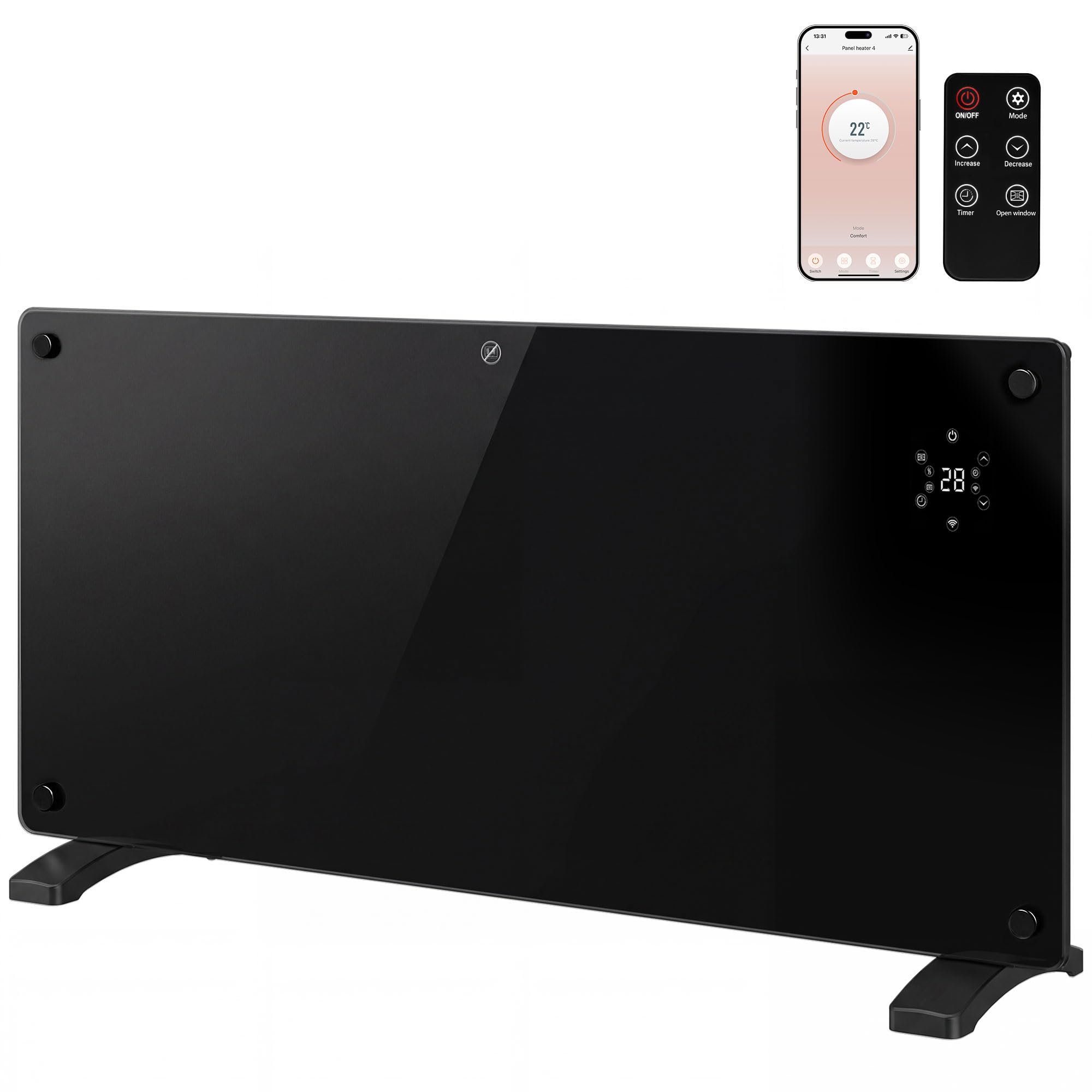 HOMCOM Electric Heater Wifi Smart App 1500W Freestanding or Wall Mounted