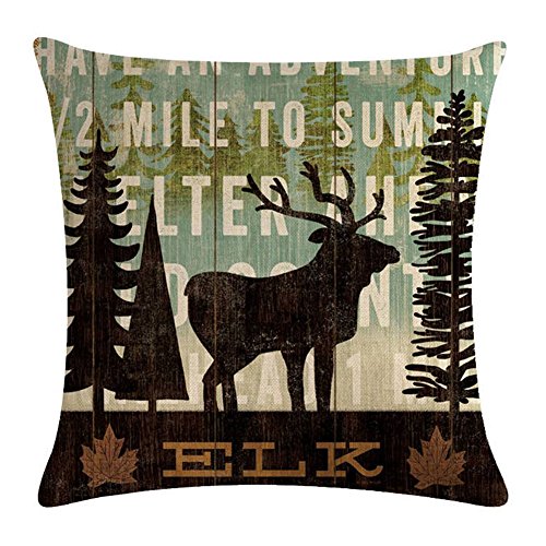 Decroitem Retro Vintage Background Wildlife Elk Moose Bear Deer Pine Tree Forest Mountain Throw Pillow Covers Cotton Linen Pillowcase Cushion Cover Christmas Home Decor 18" X 18" Set Of 4 (Animals 1) #TOP1