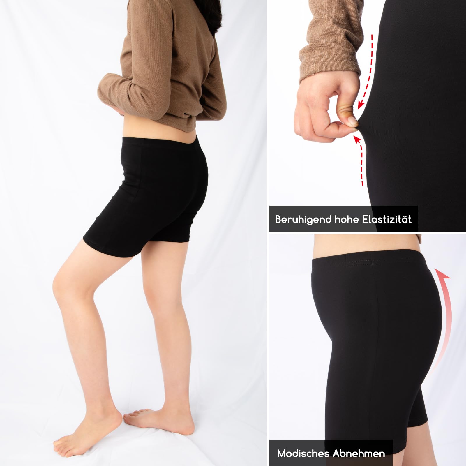 Lot de 3 paires de pantalons de cyclisme pour fille - Pantalon de sport court - Pantalon d'été en coton - Pour fille de 5 à 14 ans