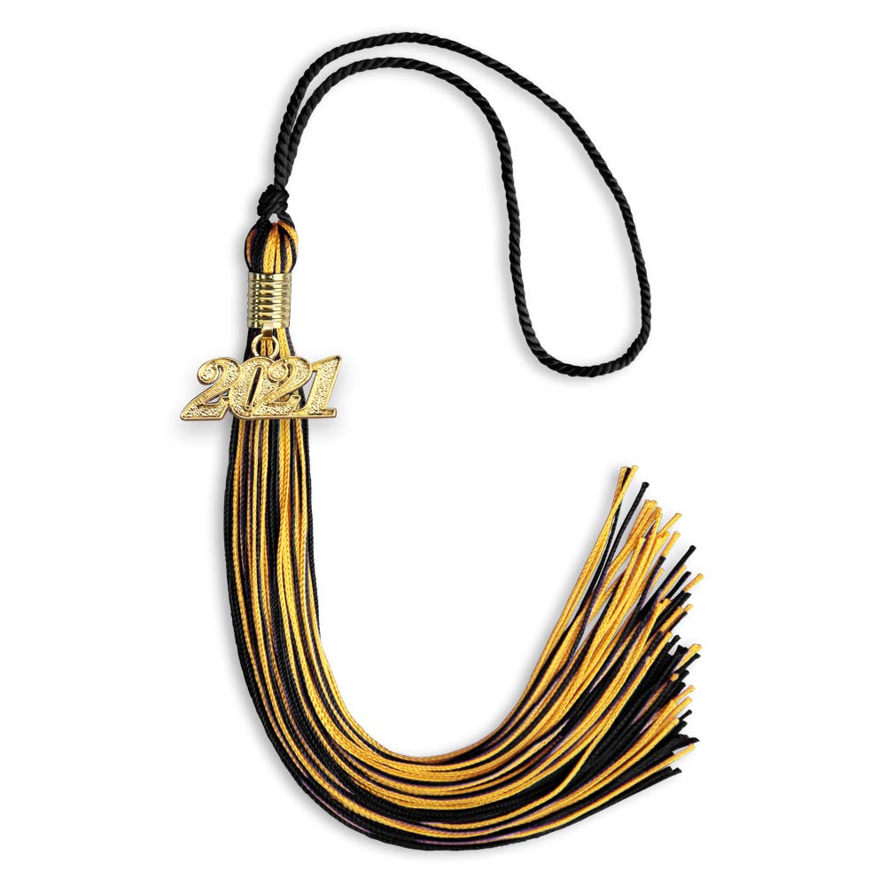 Endea Graduation Mixed Double Color Tassel with Gold Date Drop (Black/Gold, 2021)