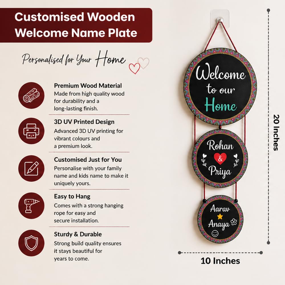 Customised Wooden Welcome Name Plate for Home Entrance | 3D UV