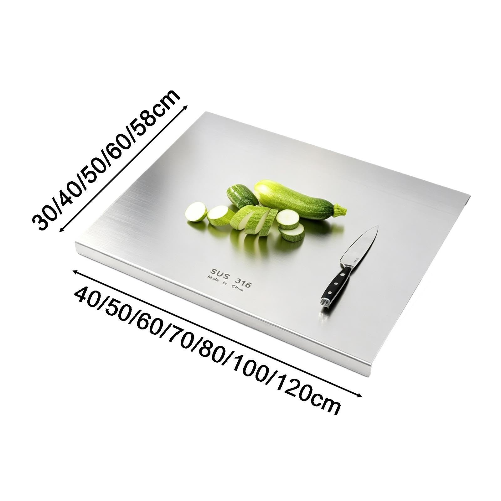 Tabla de Acero Inoxidable Para Picar Cocina Grado Alimenticio, 3mm Grosor