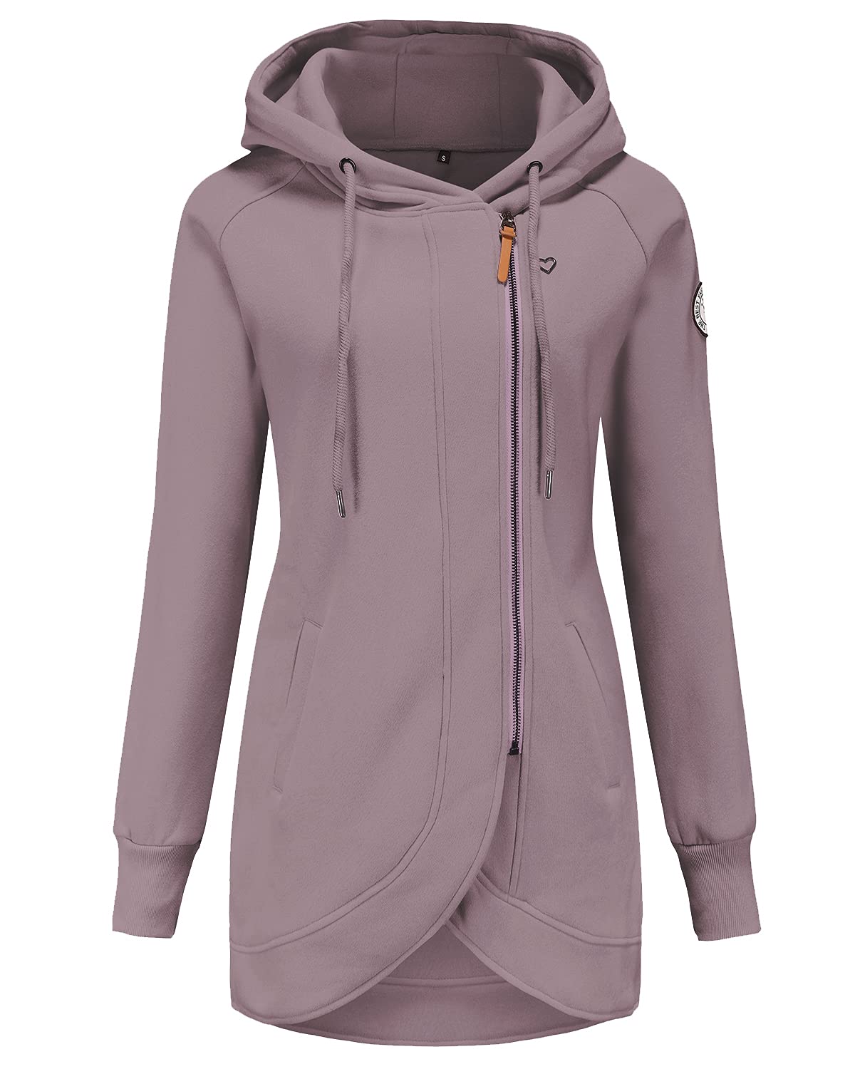 ELFIN Damska długa bluza z kapturem, zapinana na zamek błyskawiczny, na jesień, zimę, bluza z zamkiem błyskawicznym, liliowy, XL