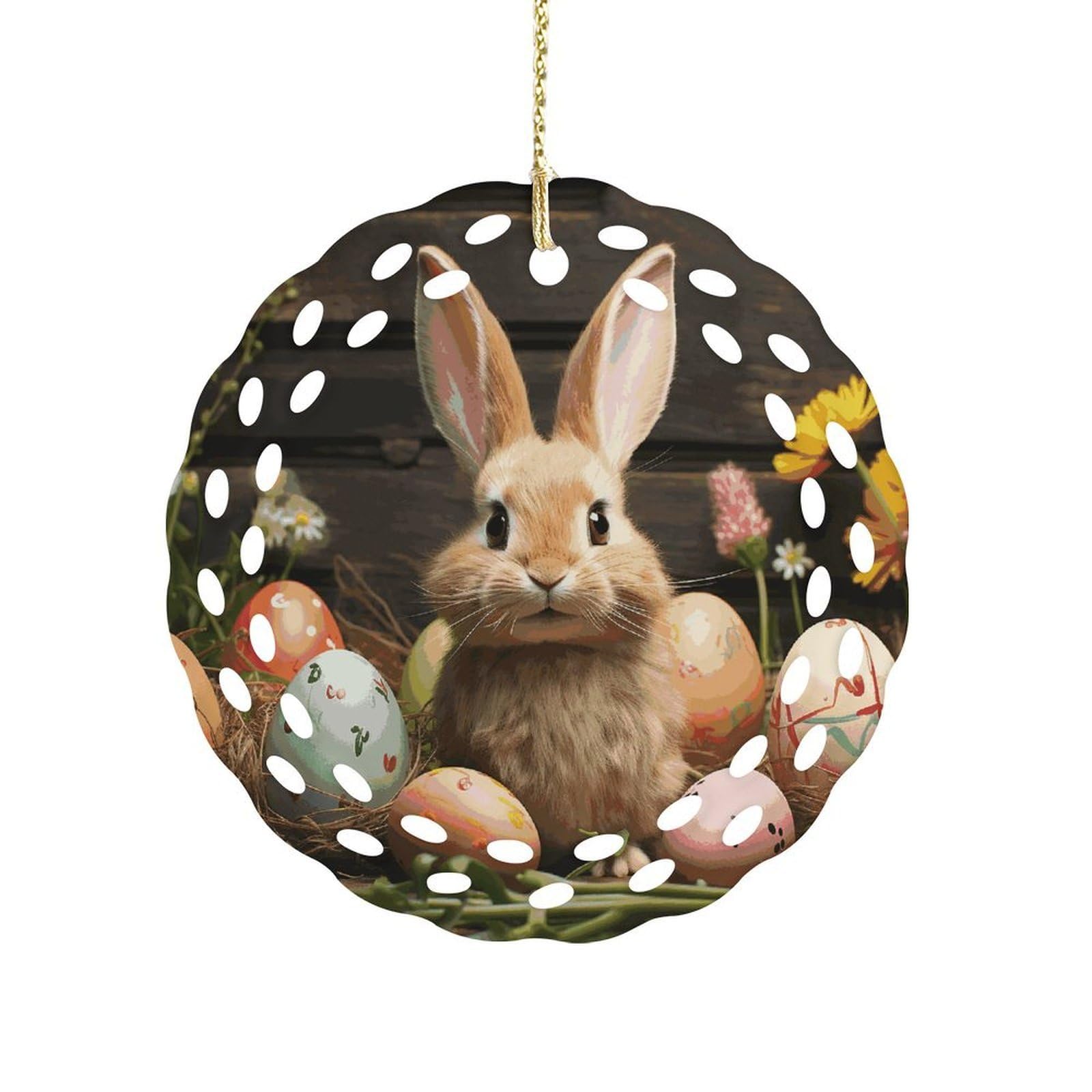 Fodpand Women's Style Easter Egg Bunny Ceramic Ornament For Home Decor 3.2" Round Tree Decoration Christmas Ornaments For Men Double-Sided Design