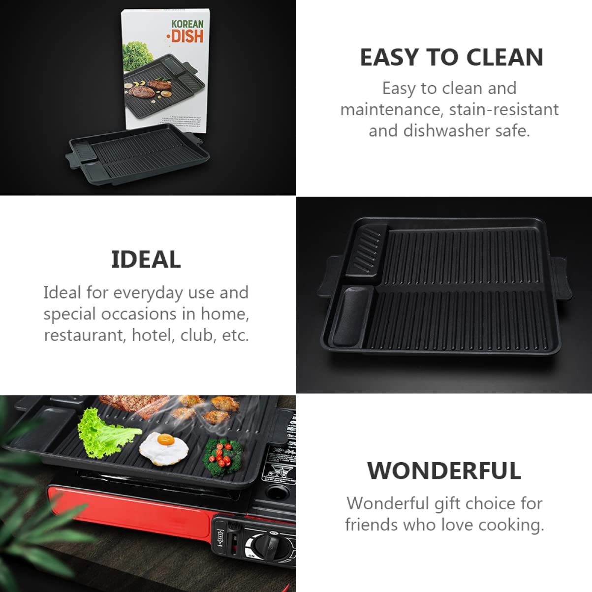 Toyvian Sartén Rectangular para Asar Antiadherente de Aleación de Aluminio | Negro, Apta para Lavavajillas, Forma Rectangular, Uso en Restaurante y Barbacoa de Jardín